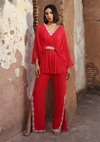 Aditi coral pink peplum top and flared plants