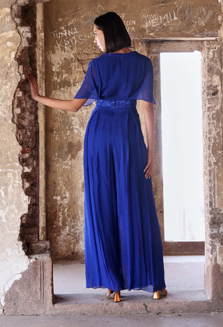 Alessia electric blue pleated draped jumpsuit - Alessia electric blue pleated draped jumpsuit - Seema Thukral - Available at Mrs. G