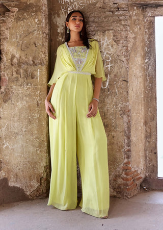 Renell neon green pleated draped jumpsuit - Renell neon green pleated draped jumpsuit - Seema Thukral - Available at Mrs. G
