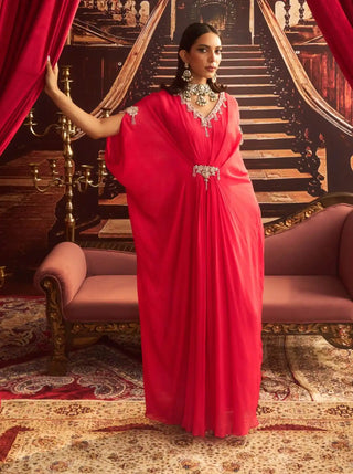 Soni rani pink embellished draped kaftan