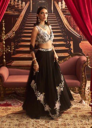 Malaika black embellished circular lehenga set