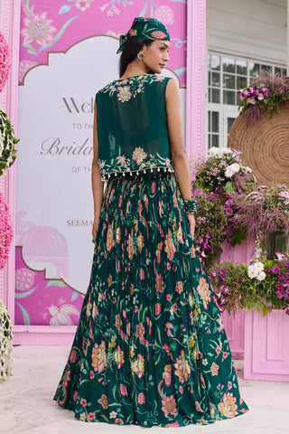 Jacket skirt set Indian Wedding Green Sabha by Seema Thukral