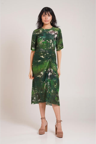 Multicolor Chaya Sage Ruched Dress – Evening Soiree Elegant Ruched Dress by Advait