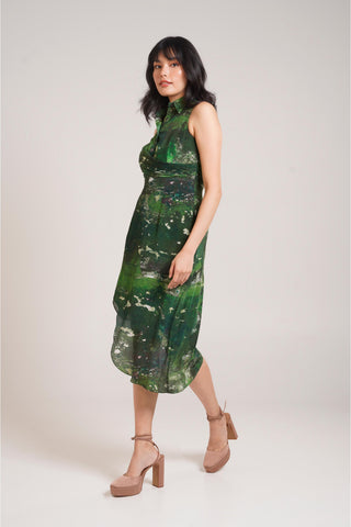 Multicolor Chaya Sage Shirt Dress – Evening Soiree Shirt Style Dress by Advait