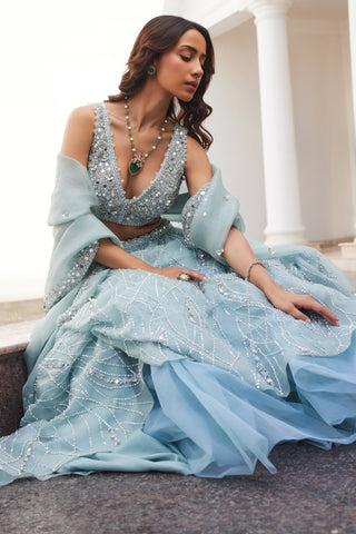 Blue twin flames lehenga with blouse