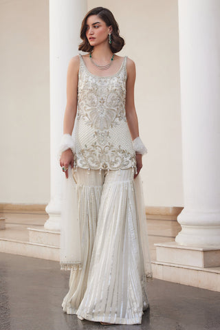 White twin flames kurta sharara set