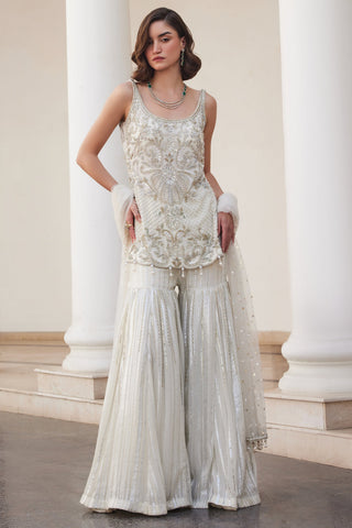 White twin flames kurta sharara set