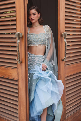 Blue twin flames skirt set