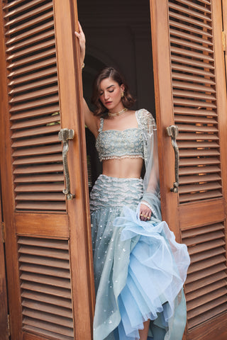 Blue twin flames skirt set