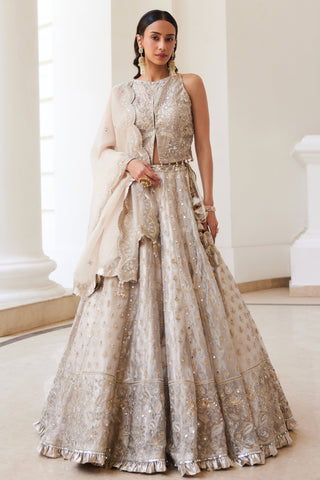 Ivory gold twin flames lehenga set