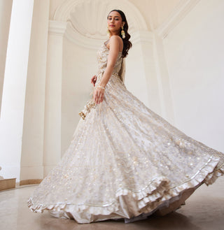 Ivory gold twin flames lehenga set