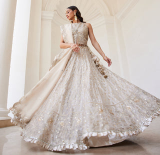 Ivory gold twin flames lehenga set