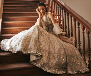 Ivory gold twin flames lehenga set