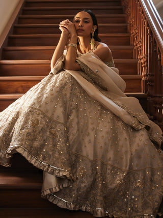 Ivory gold twin flames lehenga set