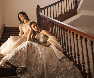 Ivory gold twin flames lehenga set