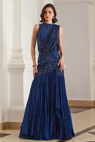 Blue twin flames saree with bodysuit