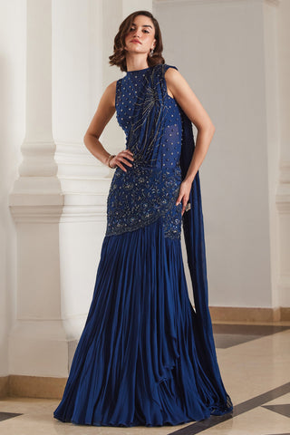 Blue twin flames saree with bodysuit