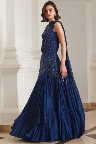 Blue twin flames saree with bodysuit