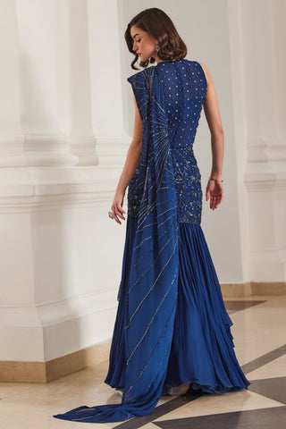 Blue twin flames saree with bodysuit