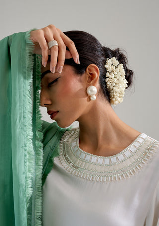 Champa green ivory long kurta set