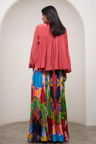 Skirt Set for Contemporary Wear - Multicolor Siro Sena Gathered Top Set by Advait