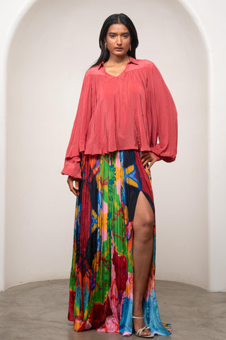 Skirt Set for Contemporary Wear - Multicolor Siro Sena Gathered Top Set by Advait