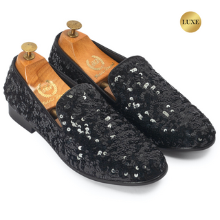 Black glamorous sequin slip-ons