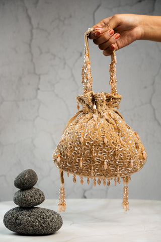 Bridal Potli Bag Indian Wedding – Serenity Golden Aura by Nayaab by Sonia