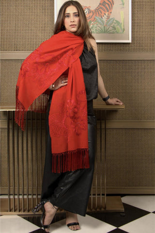Stole Indian Wedding - Red Shimmy Shimmer Wool Silk by Mauli