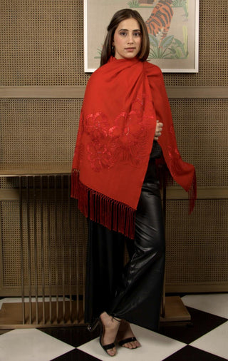 Stole Indian Wedding - Red Shimmy Shimmer Wool Silk by Mauli