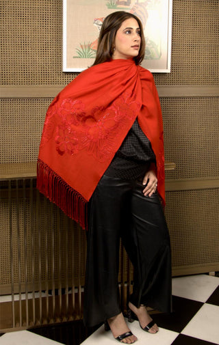 Stole Indian Wedding - Red Shimmy Shimmer Wool Silk by Mauli