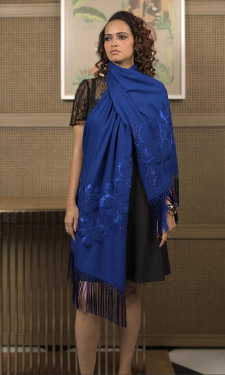 Stole Indian Wedding - Blue Shimmy Shimmer Wool Silk by Mauli