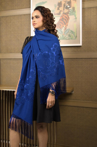 Stole Indian Wedding - Blue Shimmy Shimmer Wool Silk by Mauli