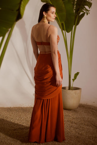 Orange nyra koa draped skirt set