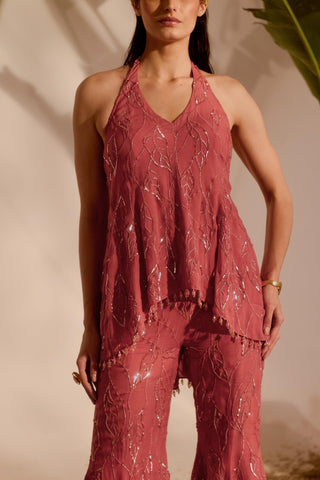 Pink nyra viella peplum set