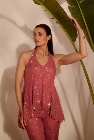 Pink nyra viella peplum set