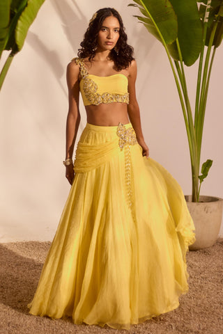 Yellow nyra blossom lehenga set