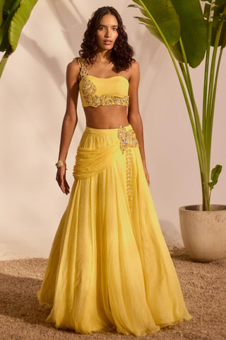 Yellow nyra blossom lehenga set
