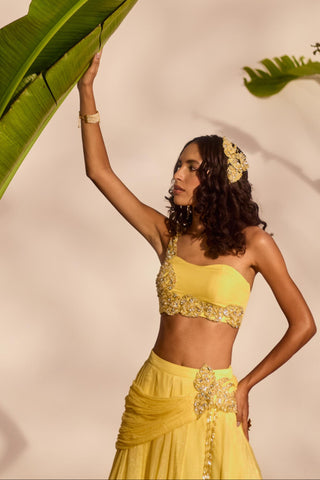 Yellow nyra blossom lehenga set