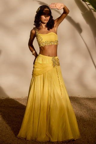 Yellow nyra blossom lehenga set