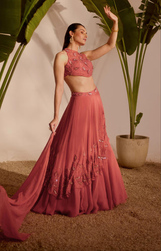 Pink nyra nia drape lehenga set