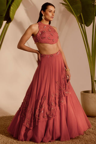 Pink nyra nia drape lehenga set