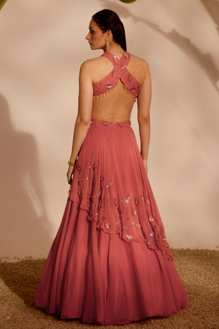 Pink nyra nia drape lehenga set