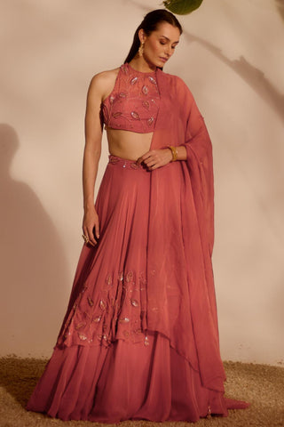 Pink nyra nia drape lehenga set