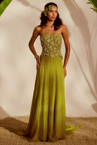 Green nyra moriko monstera corset set