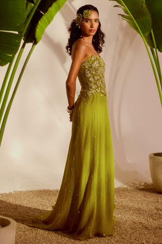 Green nyra moriko monstera corset set