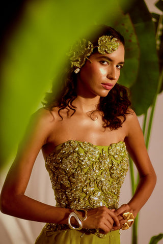 Green nyra moriko monstera corset set