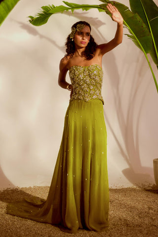 Green nyra moriko monstera corset set