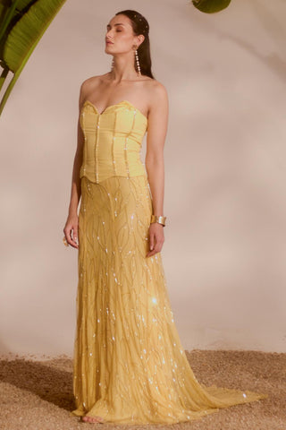 Yellow nyra lani corset and skirt set