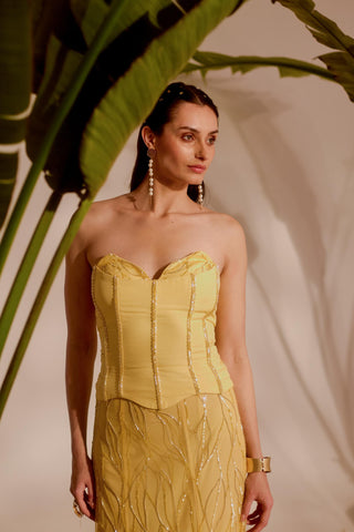 Yellow nyra lani corset and skirt set